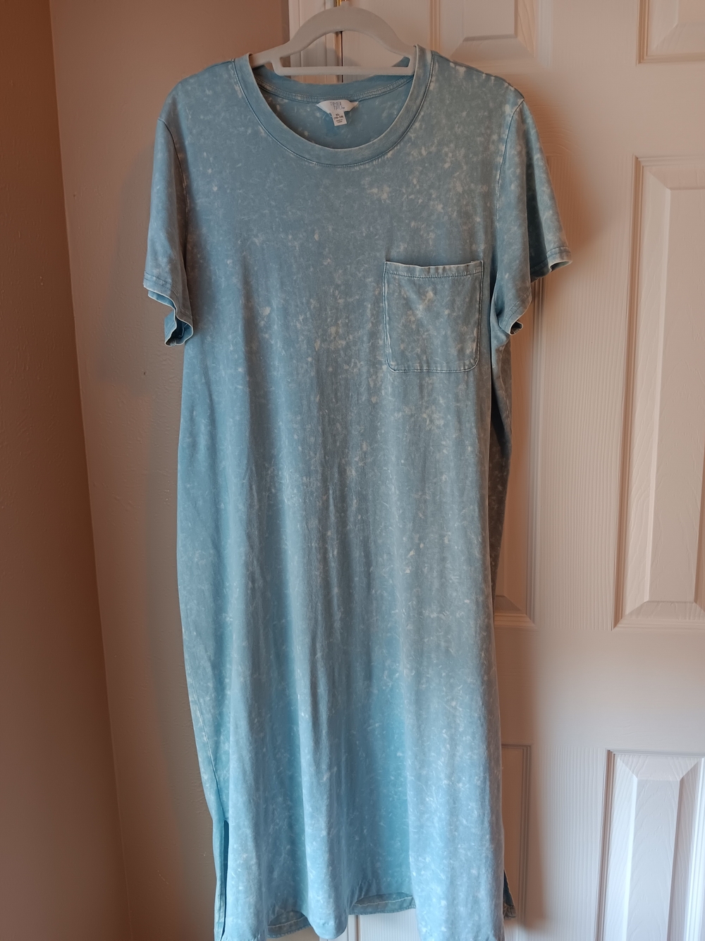 Time and Tru Light Blue Mineral-Wash Midi T-Shirt Dress